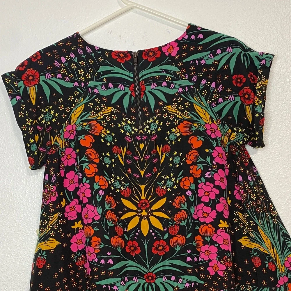 Free People Black Floral Mini Dress Size XS 57% Viscose 43%Lyocell